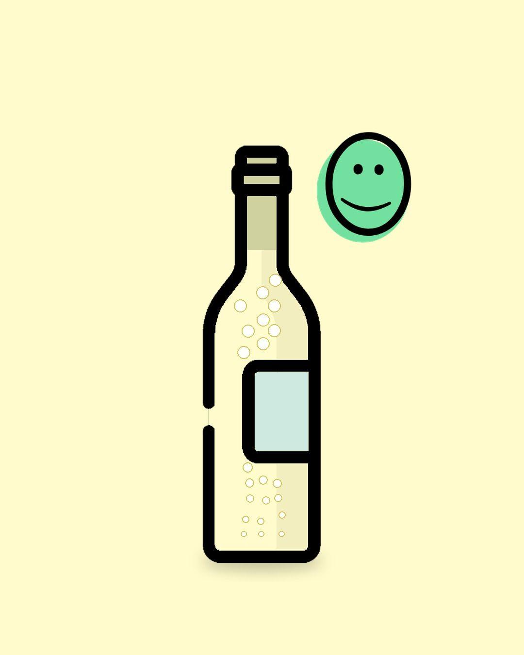 Gezeichnete Weinflasche mit Bläschen in der Farbe von Free Grape Society für Schaumwein