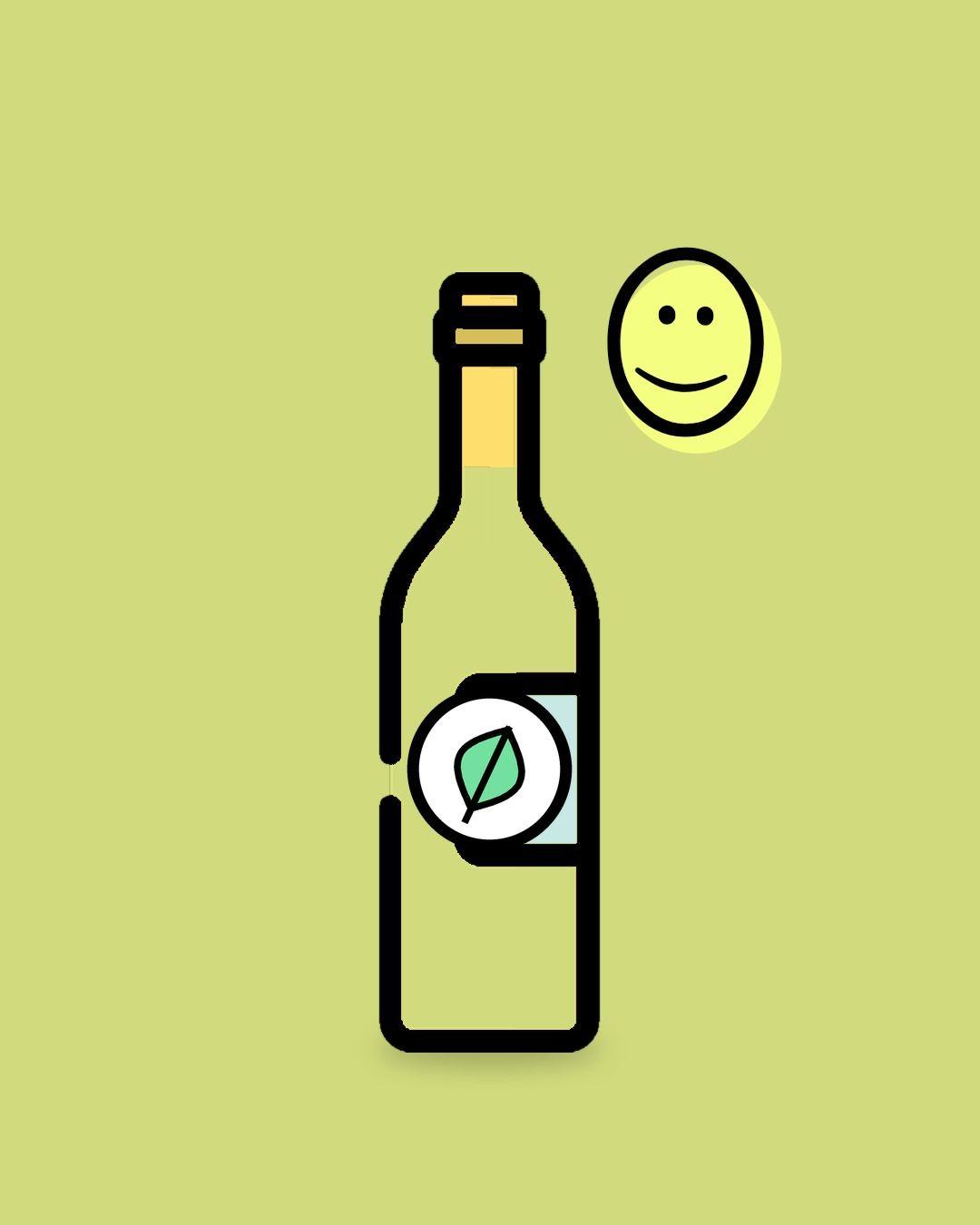 Gezeichnete Weinflasche mit einem Blatt als Symbol für Bio-Wein