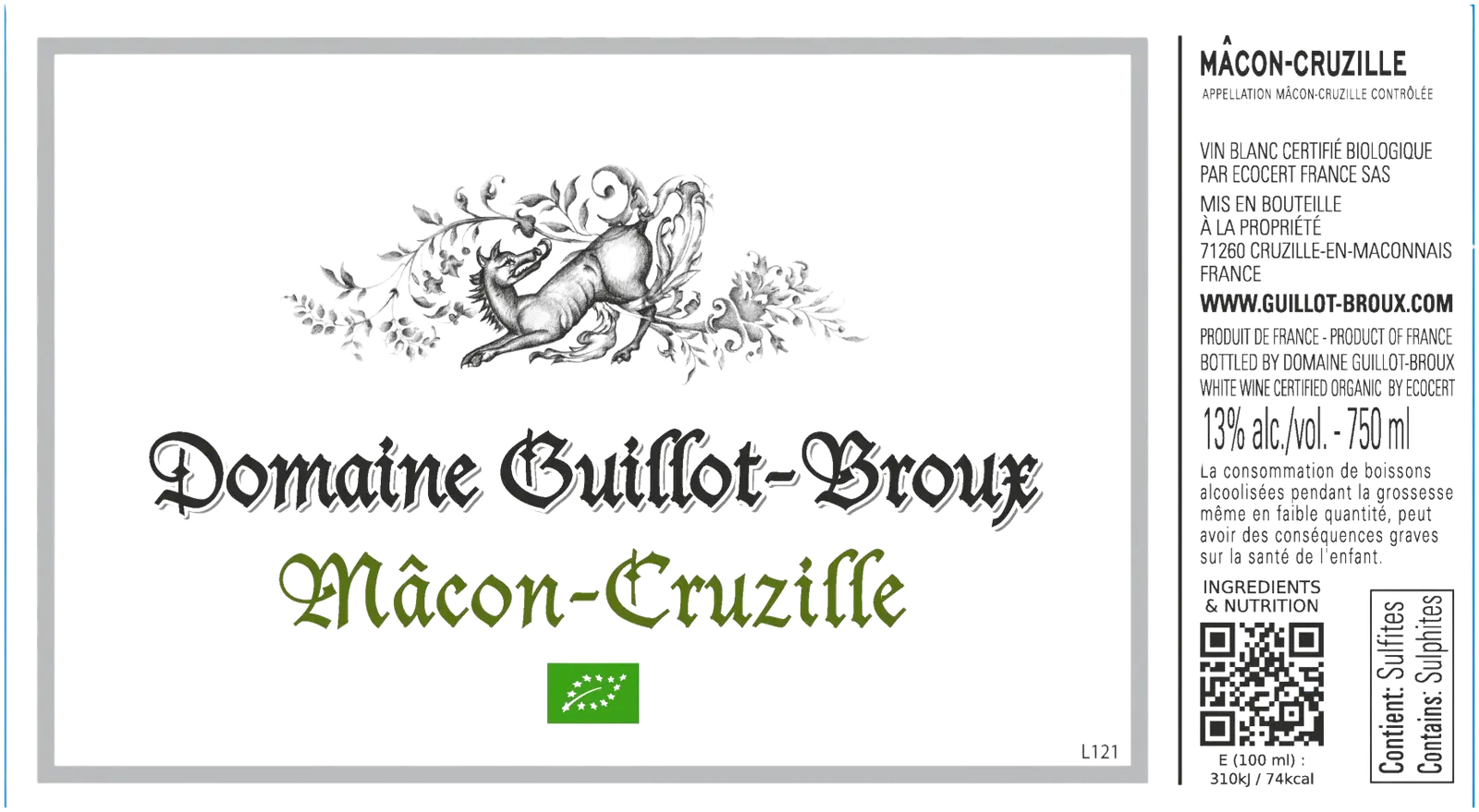 Domaine Guillot-Broux, Mâcon Cruzille blanc 2024, white wine from Bourgogne